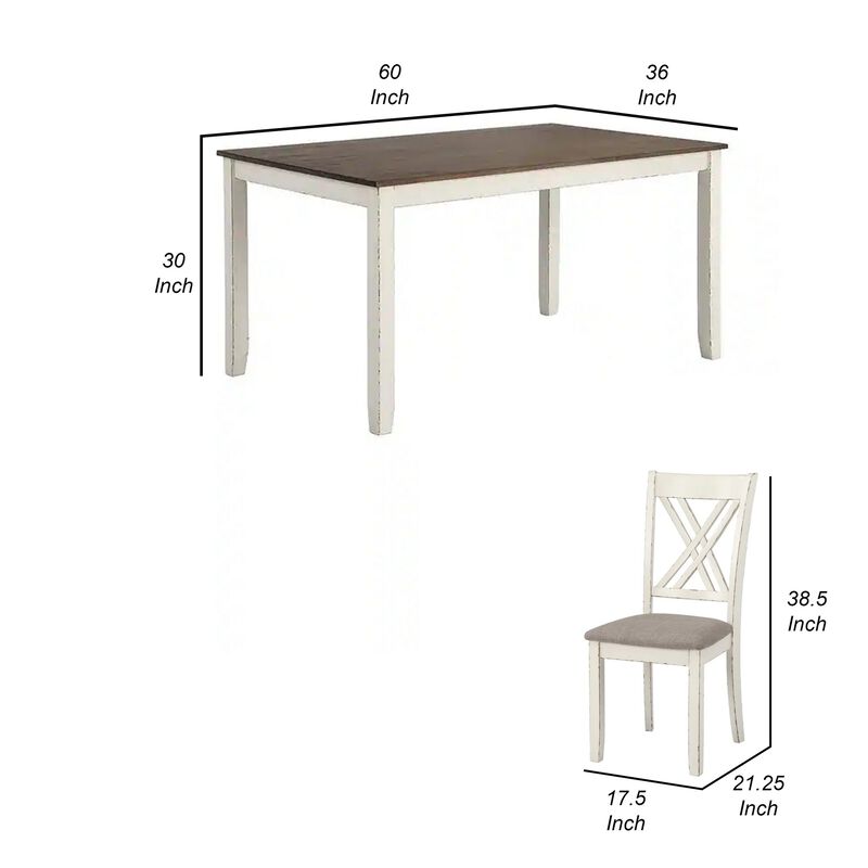 7 Piece Dining Set, Dry Brushed Weathered Wood Surface, Gray Upholstery - Benzara
