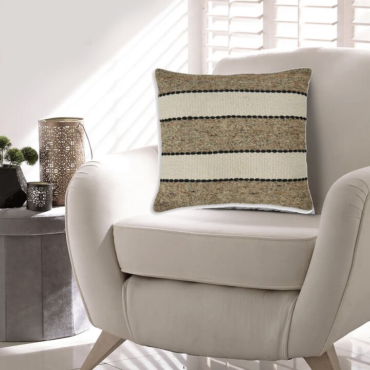 Fordy 20 Inch Decorative Throw Pillow Set of 4, Woven Stripes, Ivory, Tan -