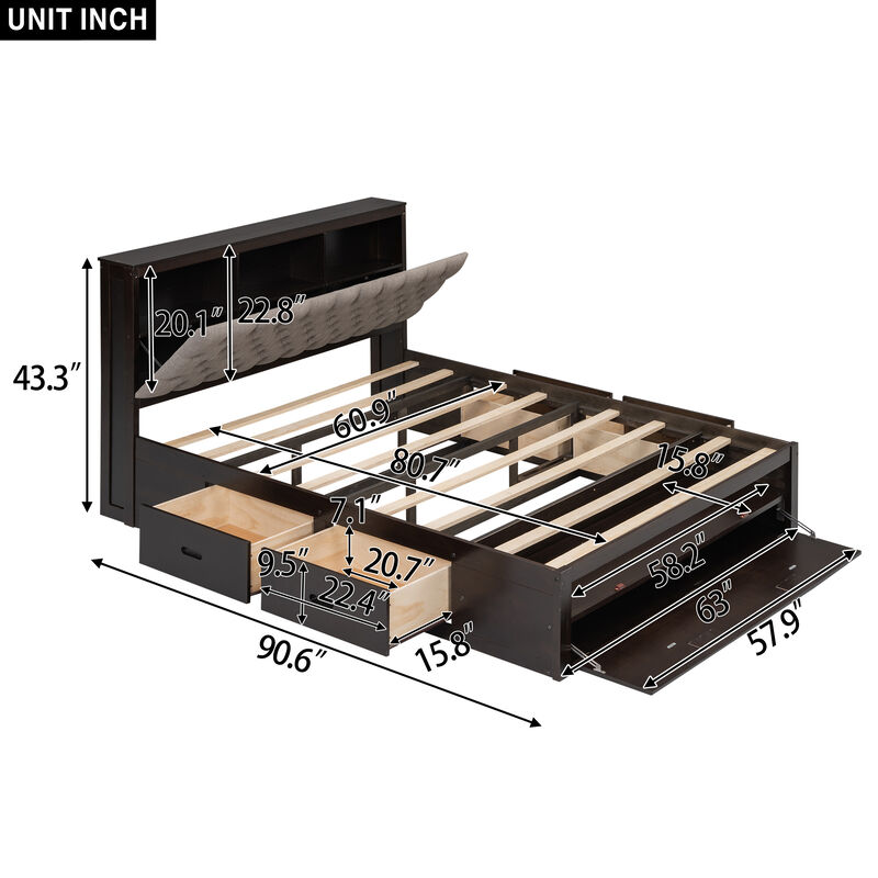 Merax Platform Bed with Storage Headboard