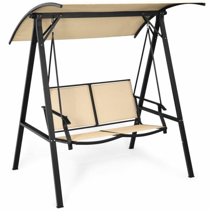 Hivvago 2 Person Patio Swing with Weather Resistant Glider and Adjustable Canopy