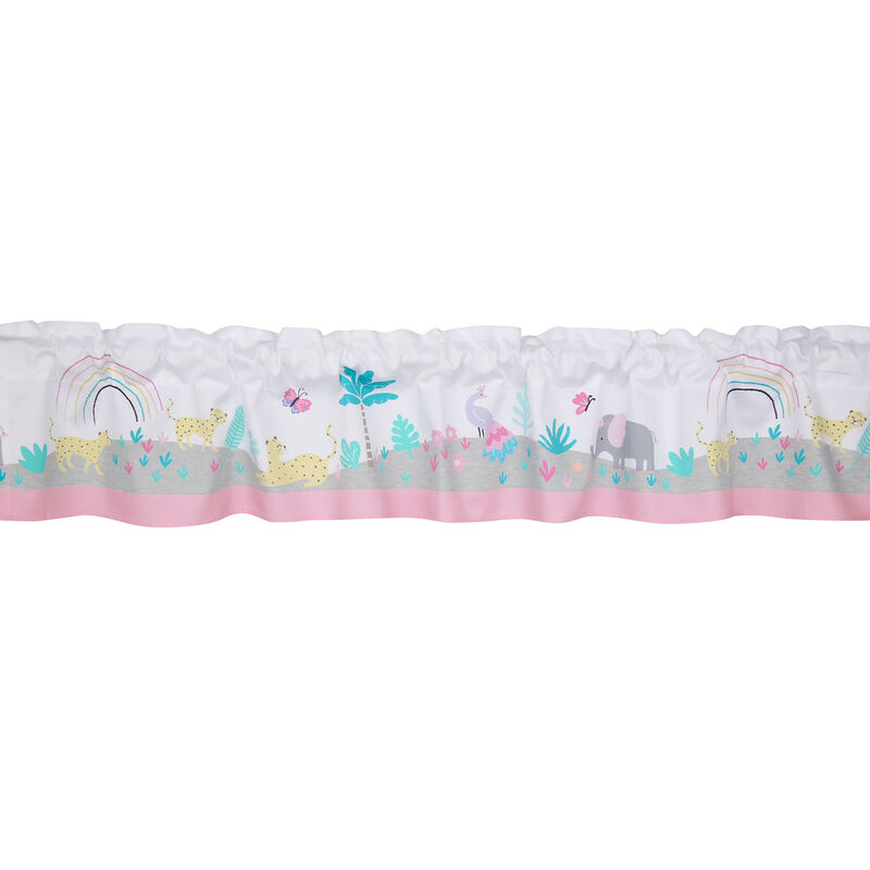 Bedtime Originals Rainbow Jungle Elephant/Leopard Window Valance - Pink/Gray