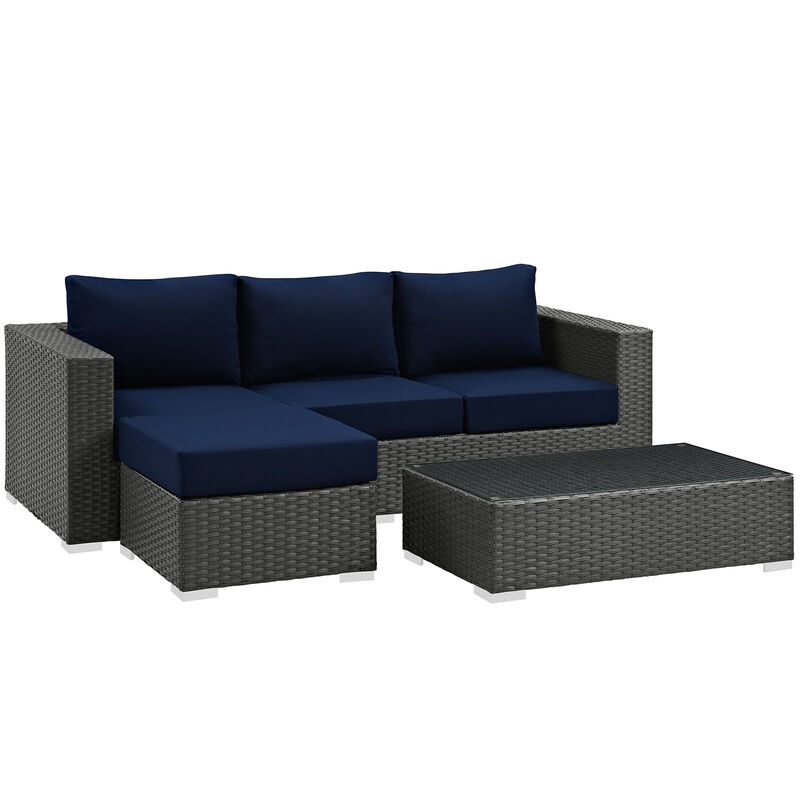 Sojourn 3 Piece Outdoor Patio Sunbrella Sectional Set - Canvas Navy