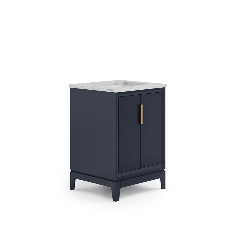 Elizabeth 24 In. Single Sink Carrara White Marble Countertop Bath Vanity In Monarch Blue with Satin Gold Hardware