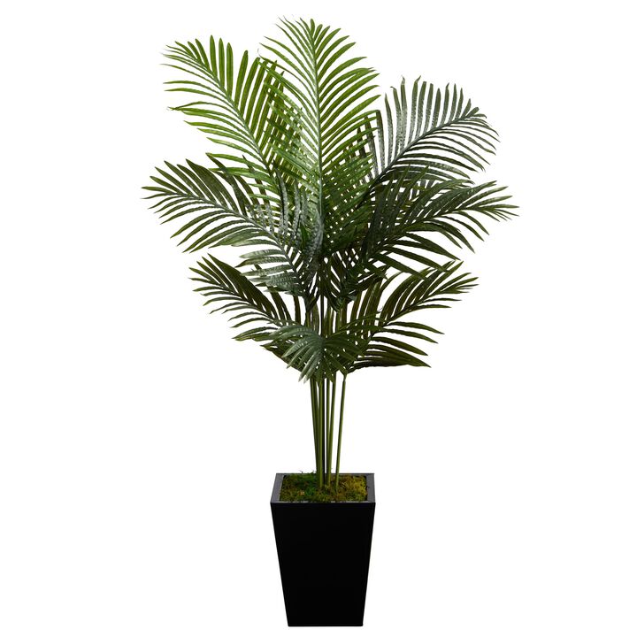 Hivvago 5 Feet Paradise Palm Artificial Tree in Black Metal Planter