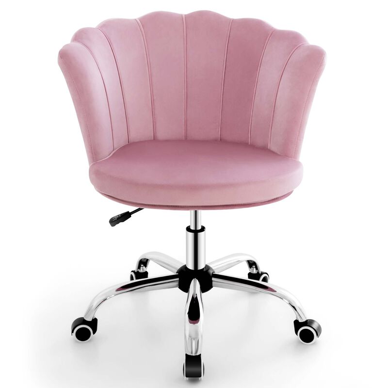 Costway Velvet Petal Shell Office Chair Adjustable Swivel Accent Vanity Armchair Pink