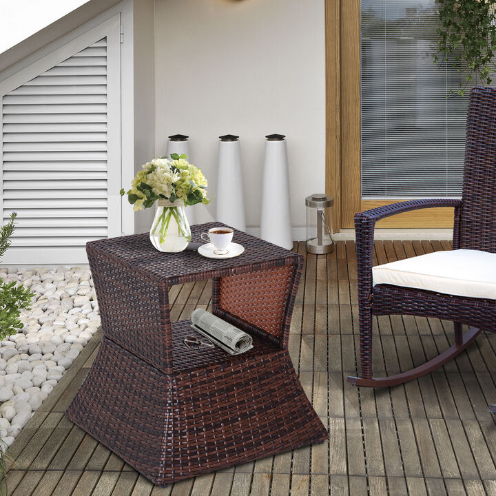 Outdoor Patio Rattan Wicker Coffee Table Bistro Side Table with Umbrella Hole