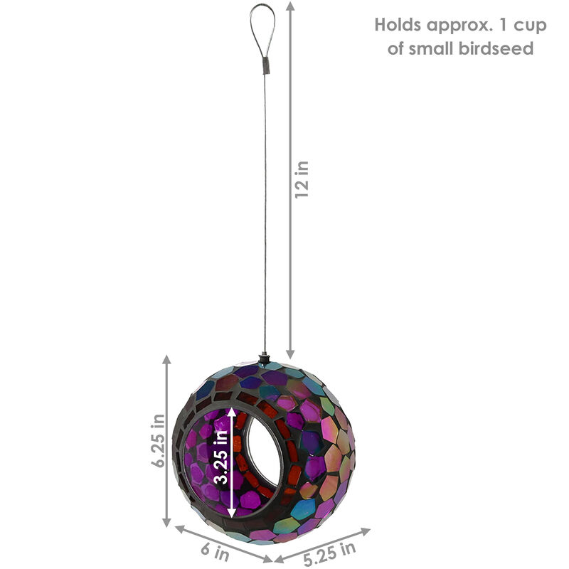 Sunnydaze 6" Mosaic Glass Fly-Through Hanging Bird Feeder