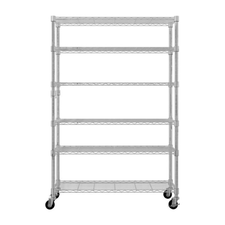 6-Tier Shelving Unit Disassemblable Storage Rack with Wheels for Easy Mobility