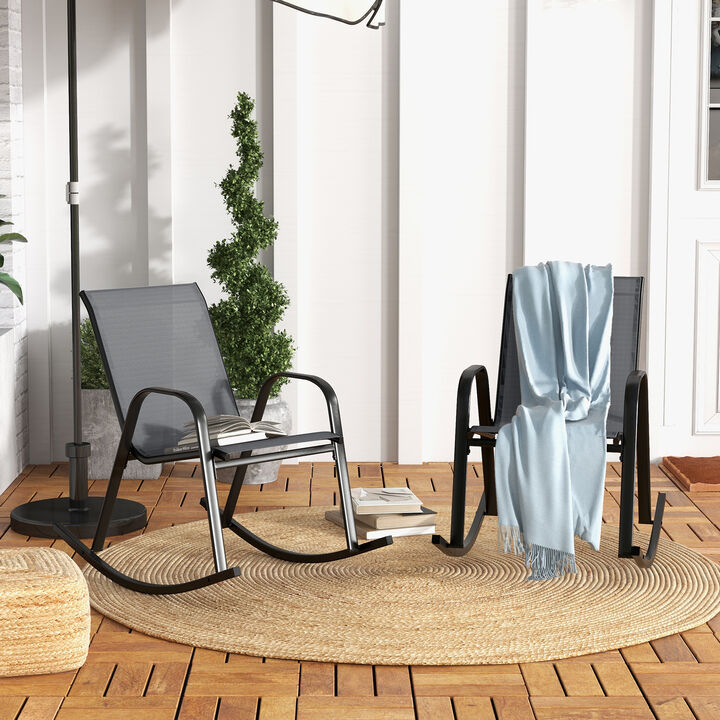 Set of 2 Metal Patio Rocking Chair with Breathable Seat Fabric