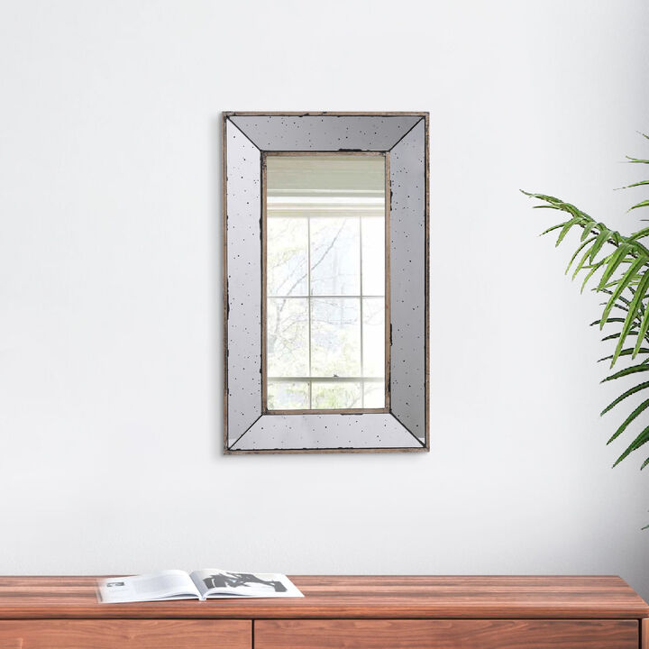 Filo 24 Inch Wall Mirror, Raised Tray Edges, Mirrored Rectangular Frame