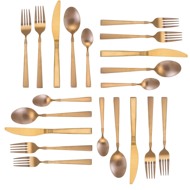 MegaChef Cravat 20 Piece Flatware Utensil Set, Stainless Steel Silverware Metal Service for 4 in Matte Rose