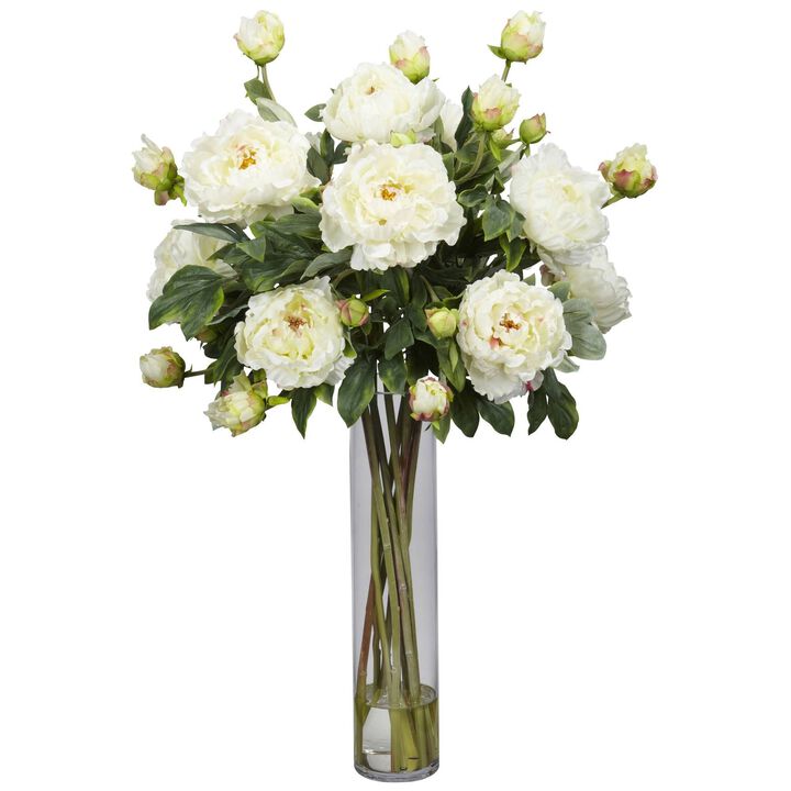 Nearly Natural Large Peony w/Cylinder White