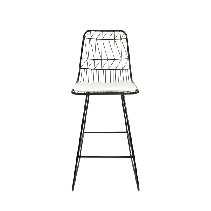 Outdoor Counter Stool Chair Set of 2, Black Iron Frame Construction -Benzara