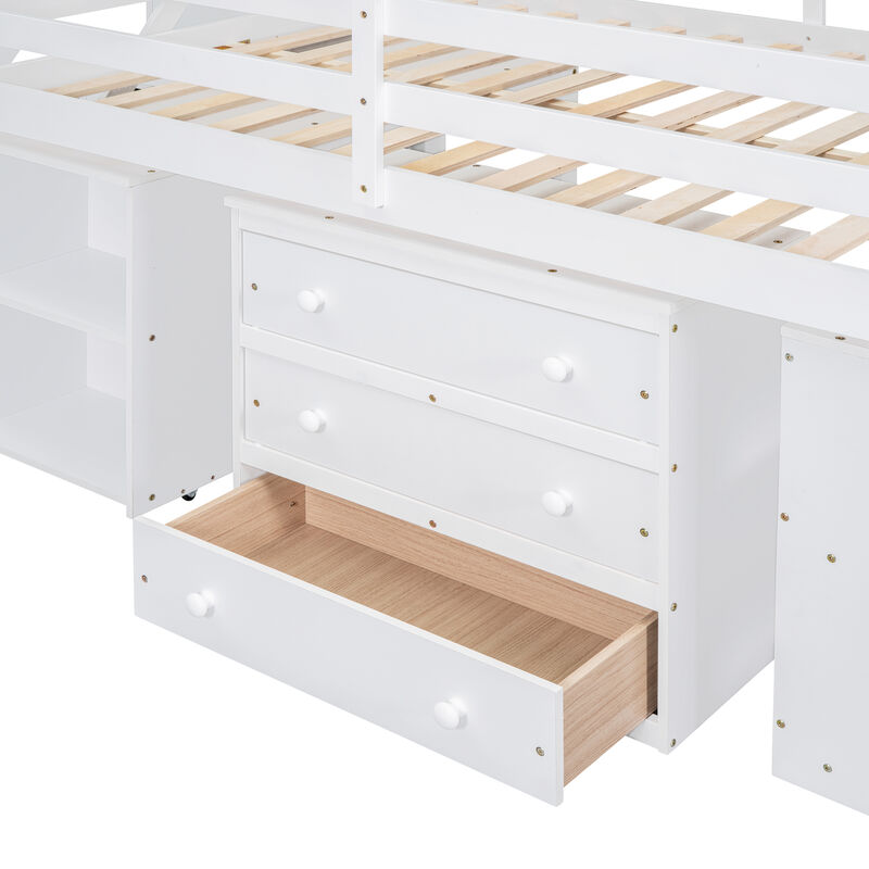 Merax Loft Bed with Writing Desk and 3 Drawers