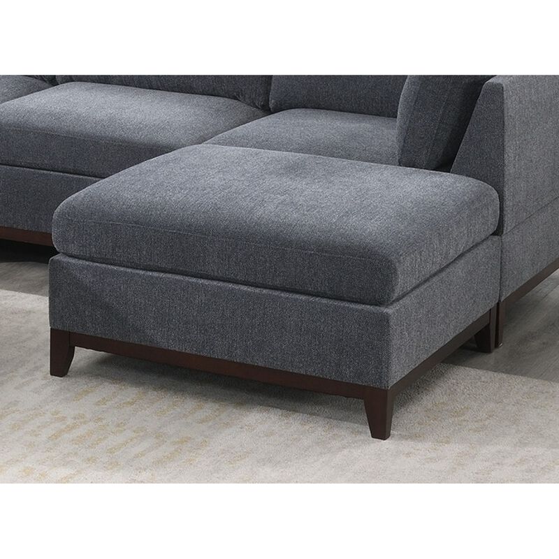 Chenille Fabric Ottoman with Wooden Base