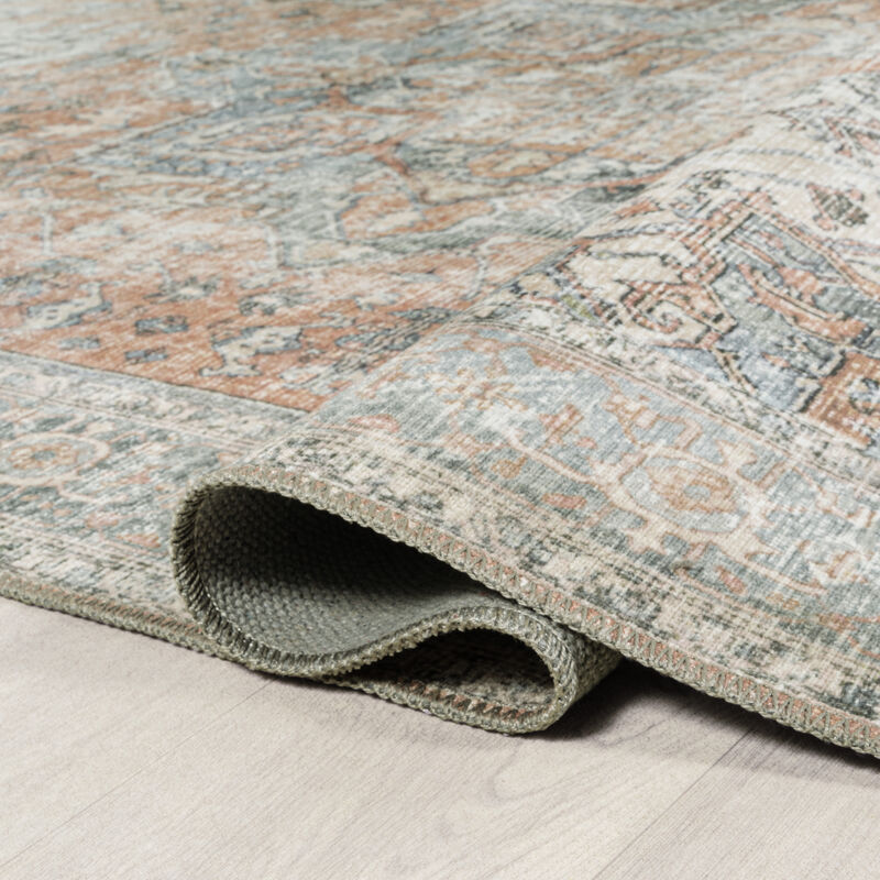 Armae Distressed Medallion Chenille Machine-Washable Area Rug