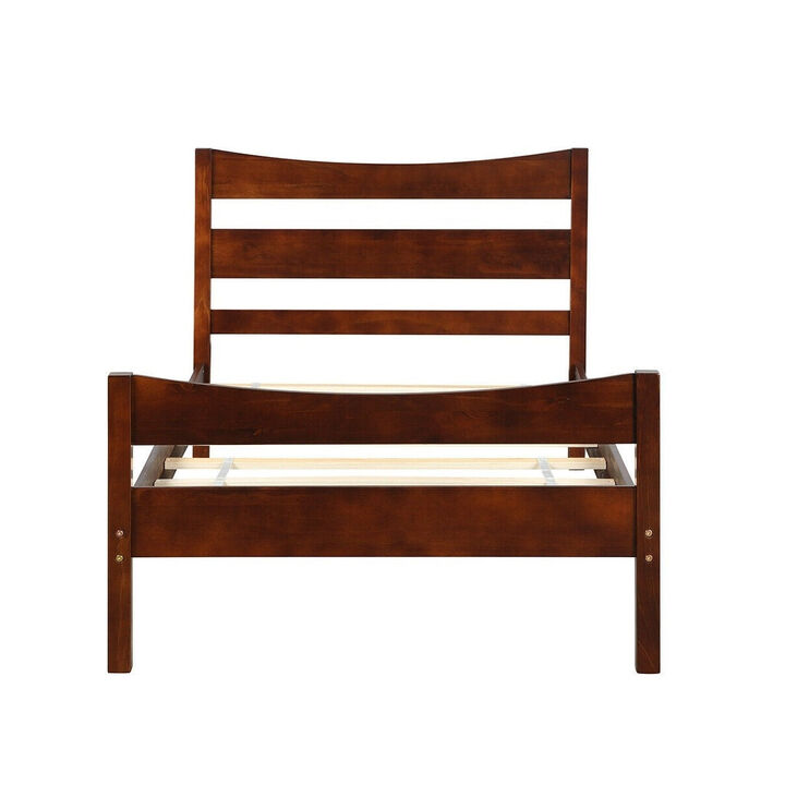 QuikFurn Twin size Farmhouse Style Pine Wood Platform Bed Frame in Walnut