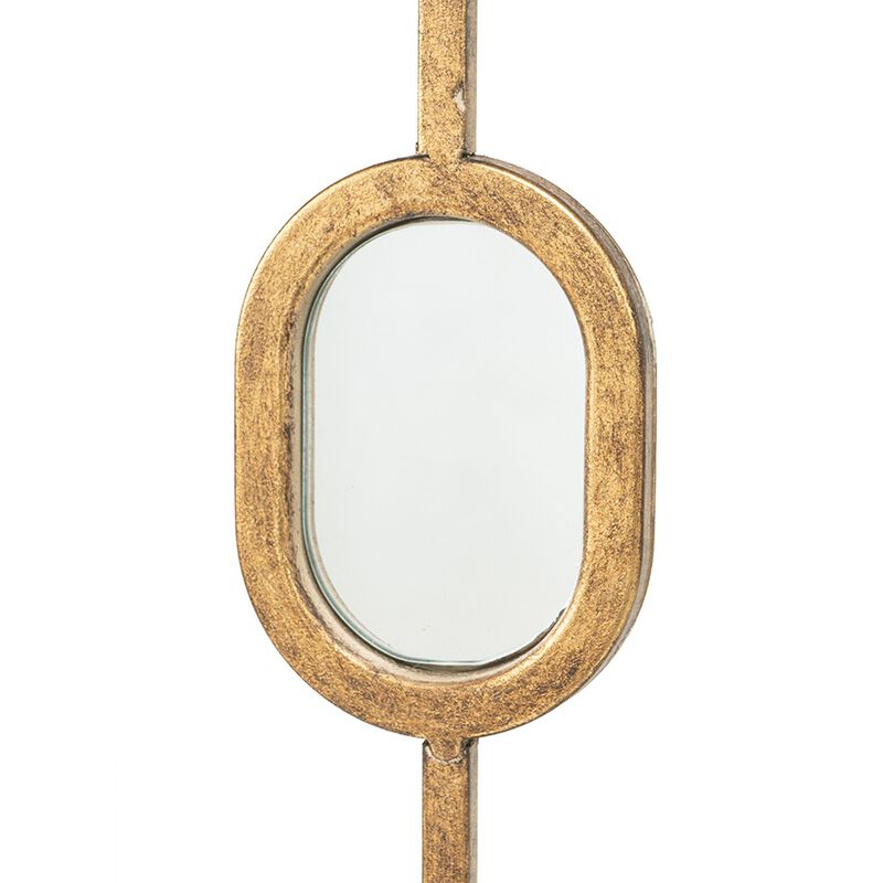 39 Inch Iron Console Table, Modern Contemporary Mirror Top, Rustic Gold-Benzara
