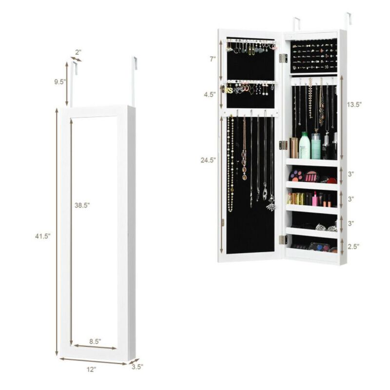 Hivvago Wall And Door Mirrored Jewelry Cabinet With LED Light