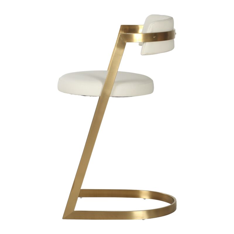 Cid Sandra Counter Height Stool Chair, Beige Pleather, Gold Steel Frame - Benzara