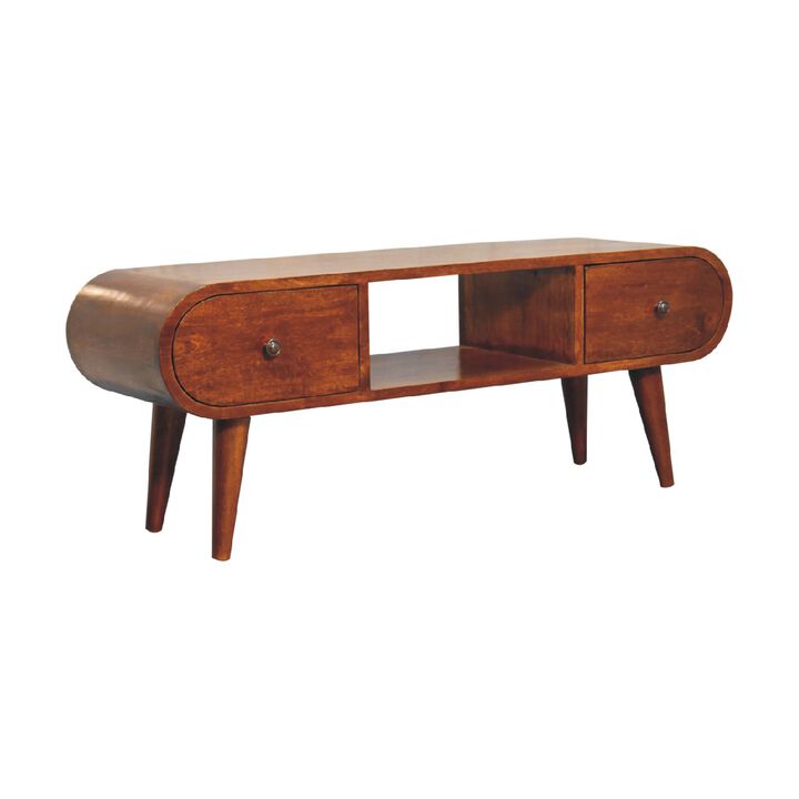 Artisan Furniture Chestnut Circular Solid Wood 2 Drawer  TV Unit