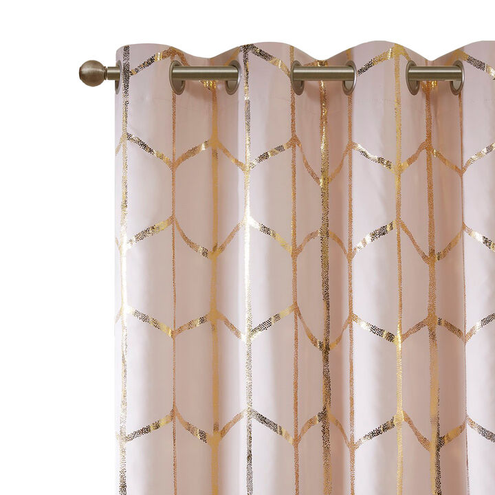 Gracie Mills Isabelle Metallic Geometric Total Blackout Grommet Top Curtain Panel - 50x63"