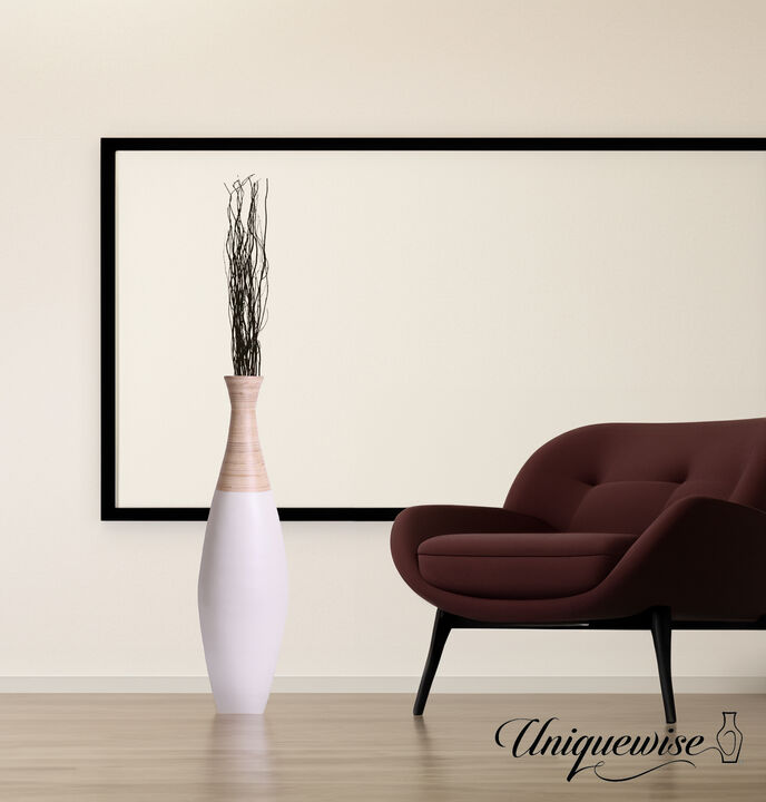 31.5 inch Spun Bamboo Tall Trumpet Floor Vase - Decorative Home Accent, Natural Bamboo, Indoor Decoration, Sustainable Materials, Tall Floral Display, Handmade Bamboo Vase, Floor Standing Vase, Black