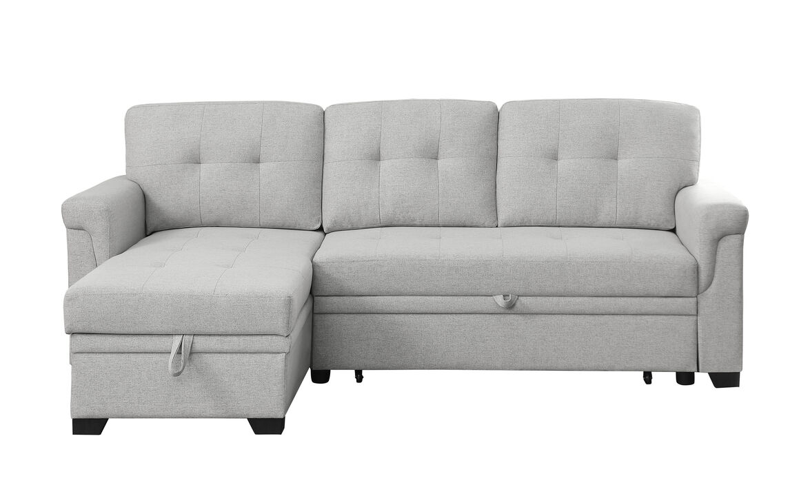 Hunter Light Gray Linen Reversible Sleeper Sectional Sofa With Storage Chaise