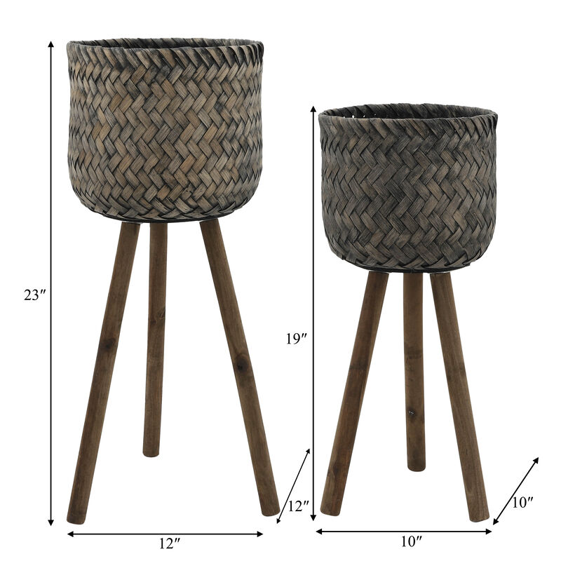 Bamboo Planters on Stands Set