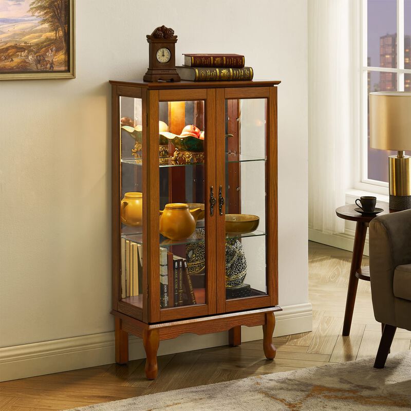 Curio Cabinet Lighted Display Cabinet with Adjustable Glass Shelves and Mirrored Back Panel