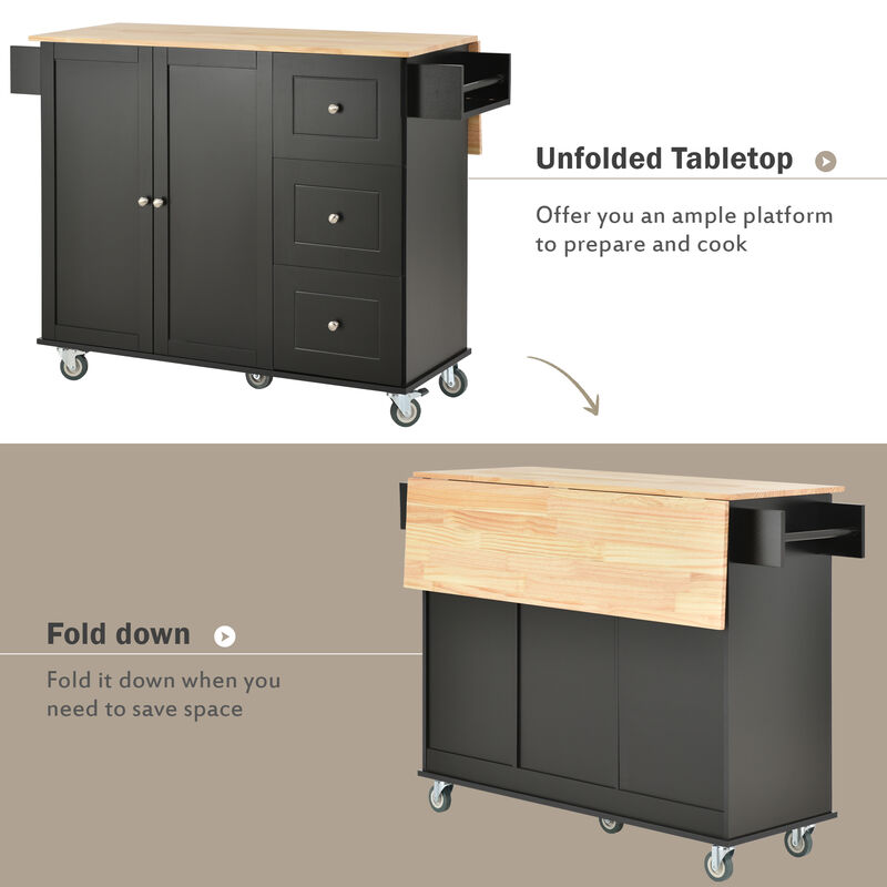 Streamdale Mobile Kitchen Island w/ Wood Top & Wheels