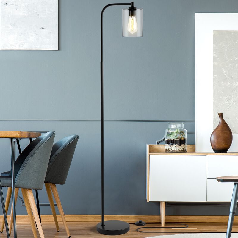 Industrial Floor Lamp with Glass Shade