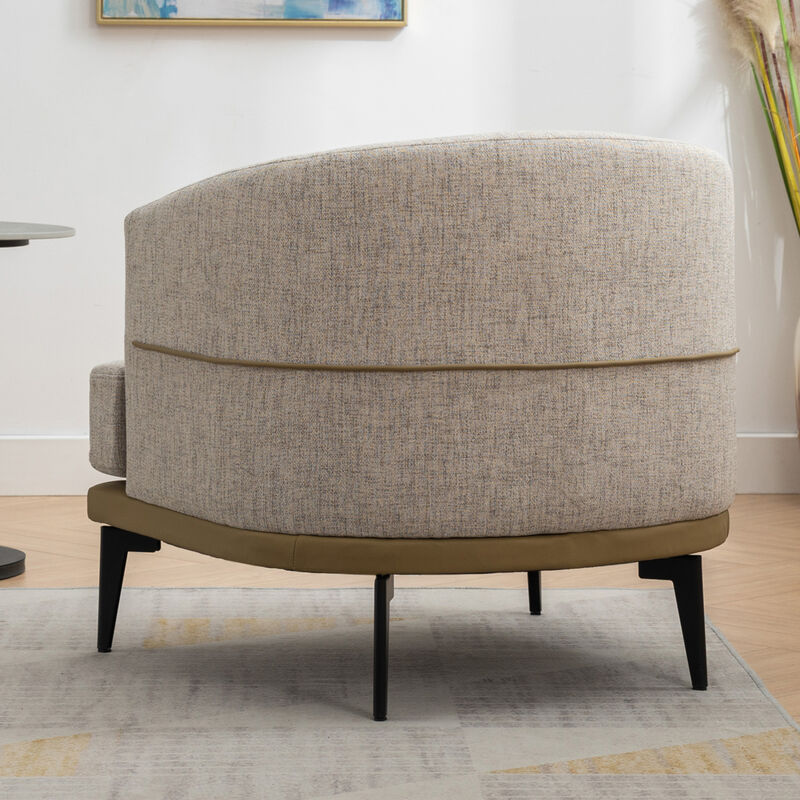 Modern Twotone Barrel Fabric Chair, Upholstered Round Armchair For Living Room Bedroom Reading Room