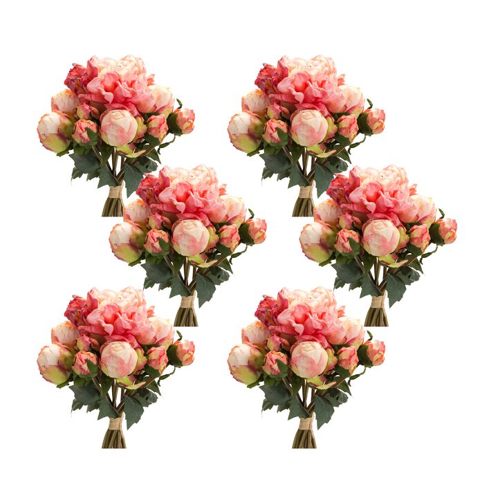 Peony Flower Bouquet Bundle Lush Artificial Blooms for Elegant Floral Arrangements and Decor (Set of 6)