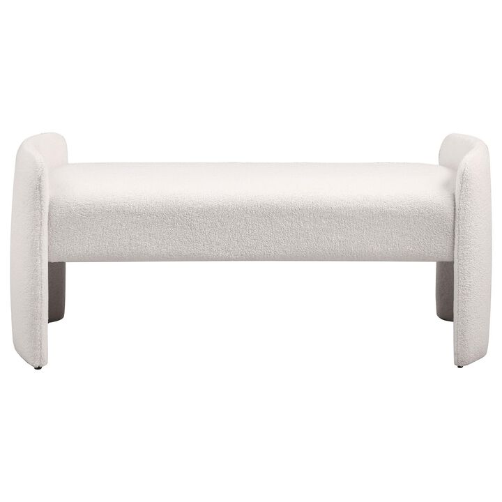 Perie Accent Bench, Modern Ivory Boucle, Soft Foam Cushions, 55 Inch - Benzara