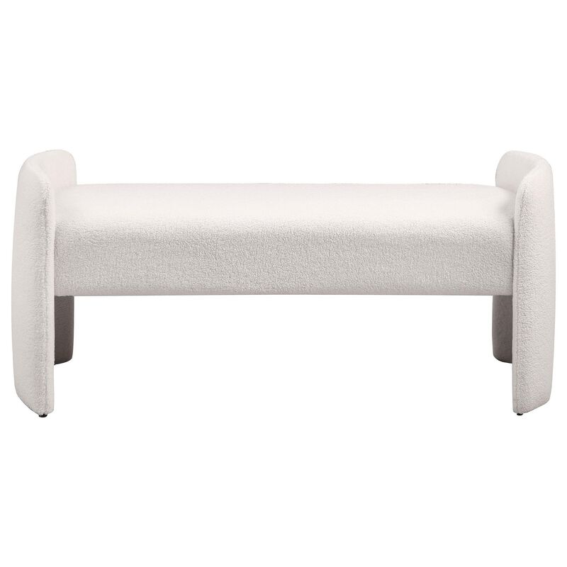 Perie Accent Bench, Modern Ivory Boucle, Soft Foam Cushions, 55 Inch - Benzara