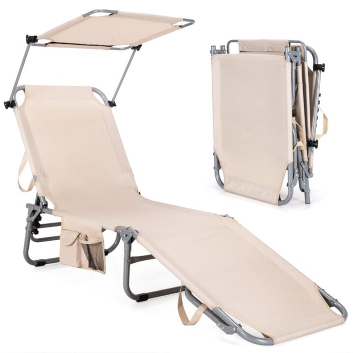 Hivvago Adjustable Outdoor Beach Patio Pool Recliner with Sun Shade