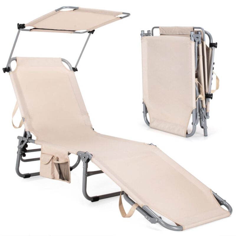 Hivvago Adjustable Outdoor Beach Patio Pool Recliner with Sun Shade