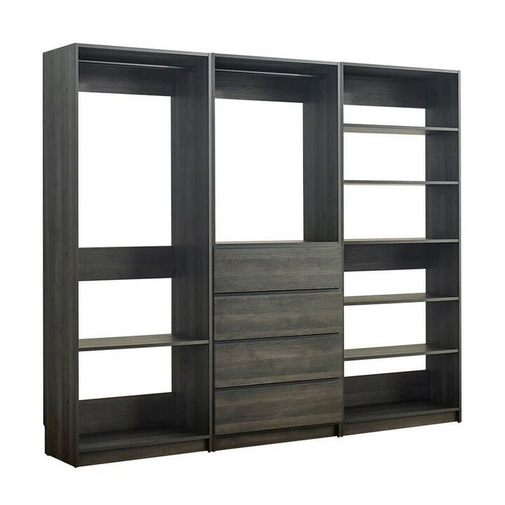 Dee Modular Freestanding Closet System, 6 Shelves, 2 Hanging Rods, Gray  - Benzara