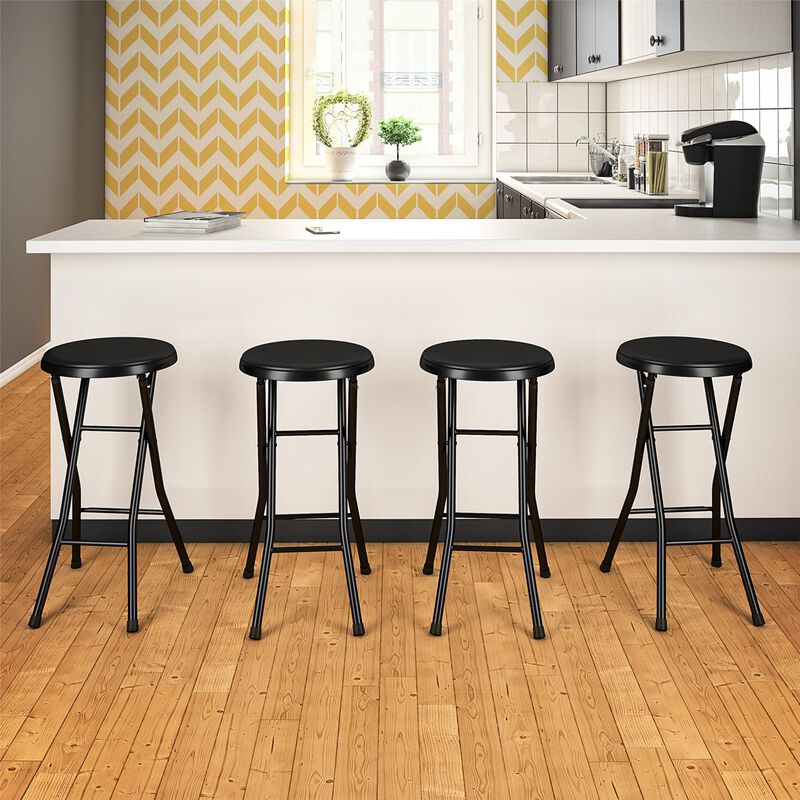 COSCO 24" Backless Vinyl Padded Folding Stools, 4-Pack, Black