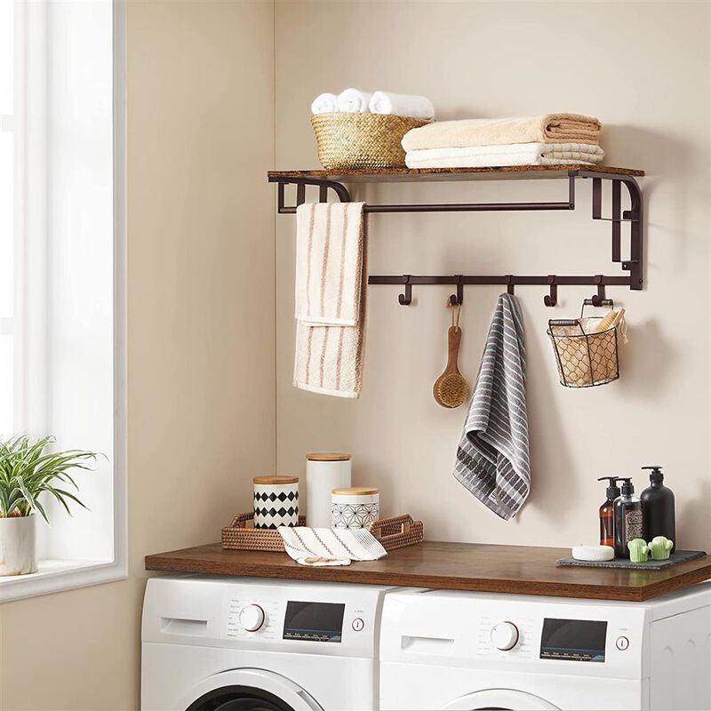 Wall-Mounted Coat Rack with Hanging Rail - Space-Saving Hook Rack