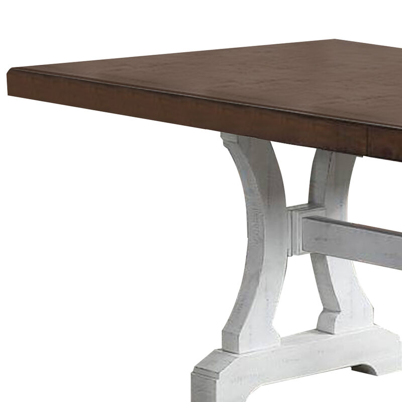 Dining Table with Trestle Base and Extension Leaf, Black and Brown - Benzara