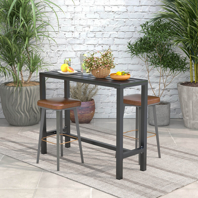 48 Inch Outdoor Bar Table with Waterproof Top and Heavy-duty Metal Frame