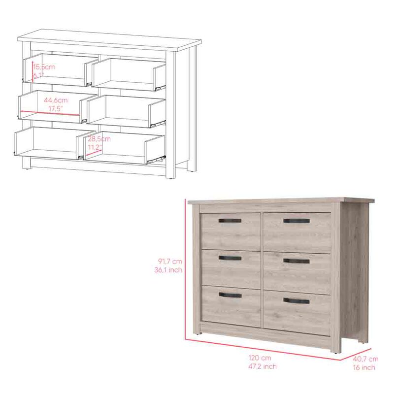 6 Drawer Double Dresser Toret, Bedroom, Light Gray