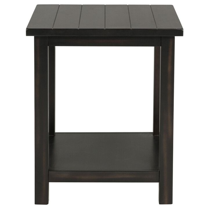 Ayne Side End Table, 1 Bottom Shelf, Black Wood Frame, Square 20 Inch - Benzara