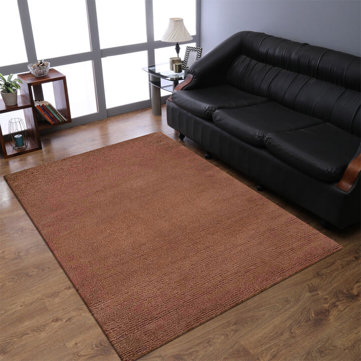 Rugsotic Carpets Hand Knotted Tibbati Wool 5'x8' Area Rug Solid Choco T00111