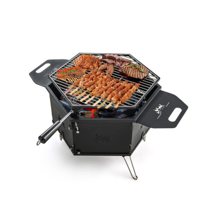 Hivvago Portable Charcoal Grill Stove Rotatable with Foldable Body and Legs with Handles