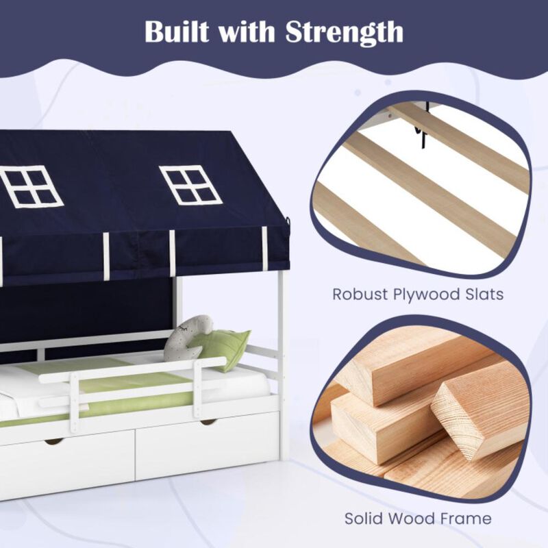 Hivvago Twin House Bed with Tent and 2 Storage Drawers for Kids
