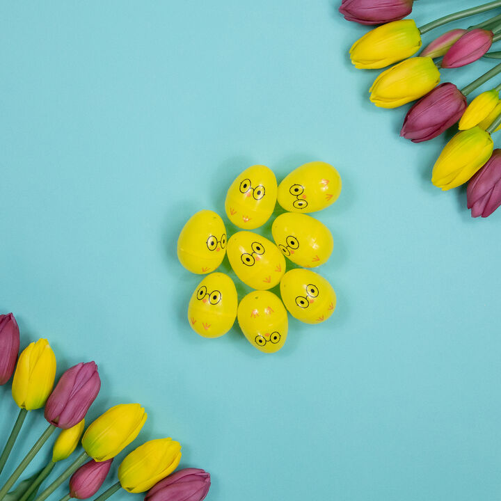 8ct Yellow Chick Wearing Glasses Fillable Easter Eggs 2.5�