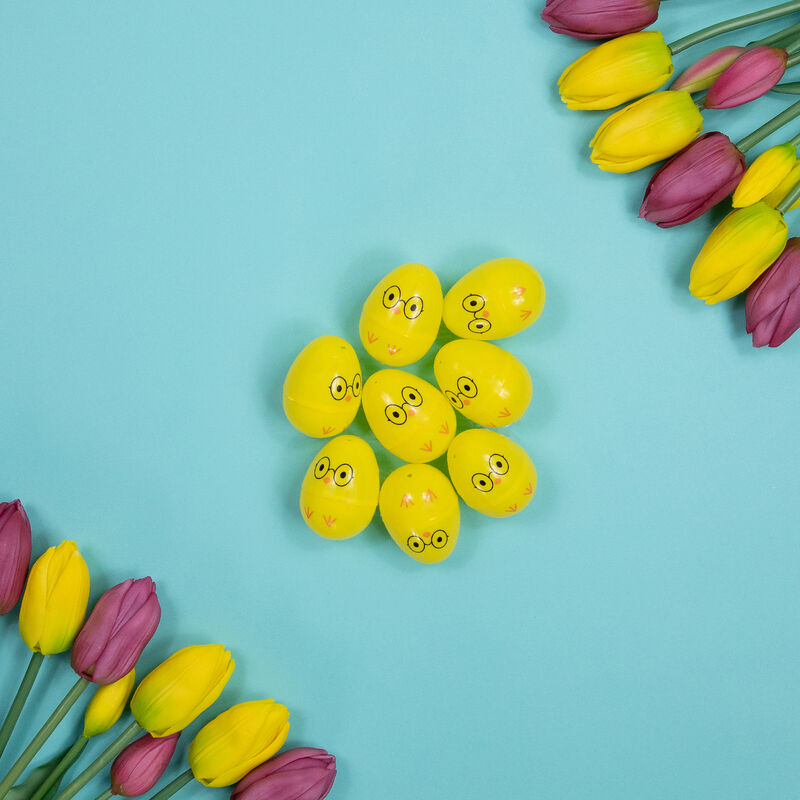 8ct Yellow Chick Wearing Glasses Fillable Easter Eggs 2.5�